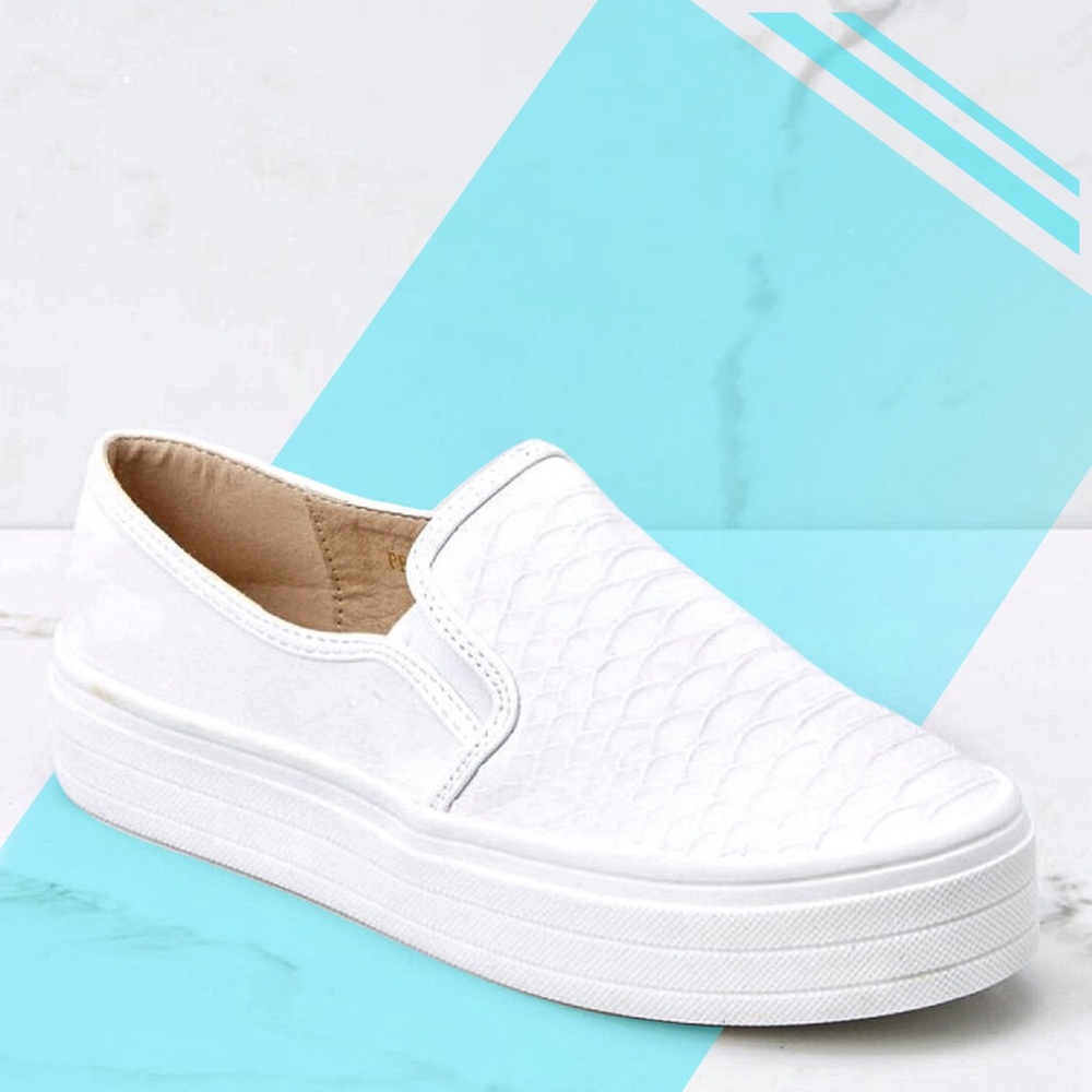White Snakeskin Flatform Slip On Sneakers - Picture 2 of 4